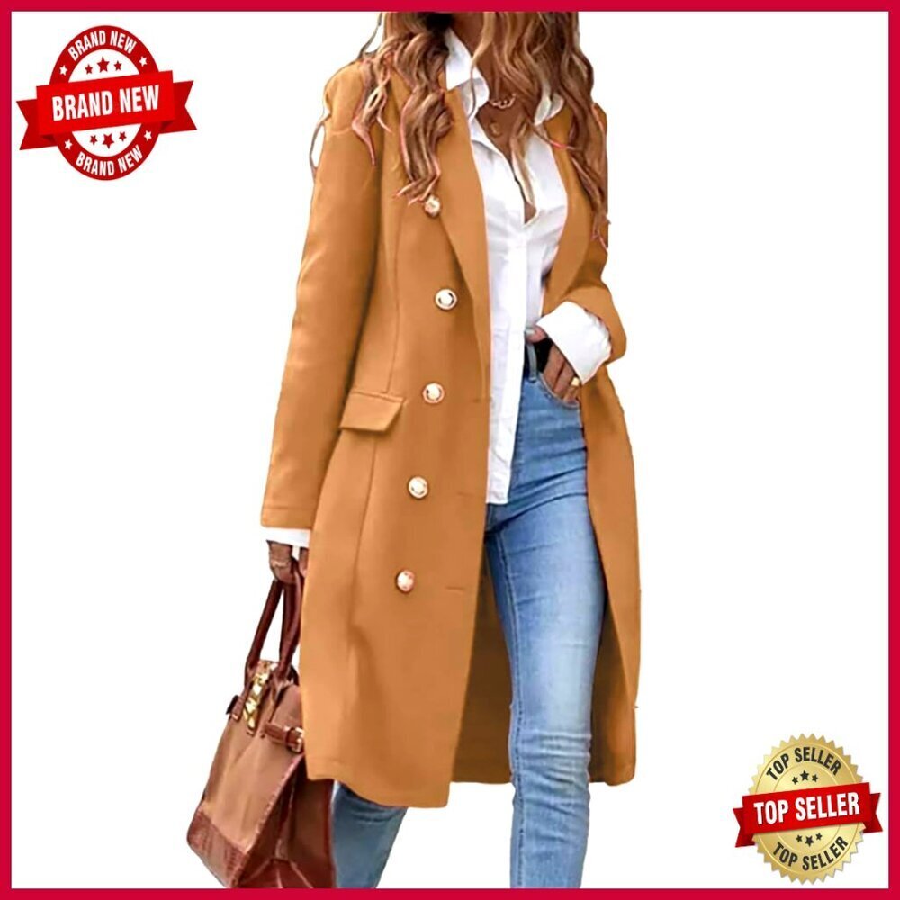 Long Wool Pea Coat Double Breasted Knee Length Classic Fit
